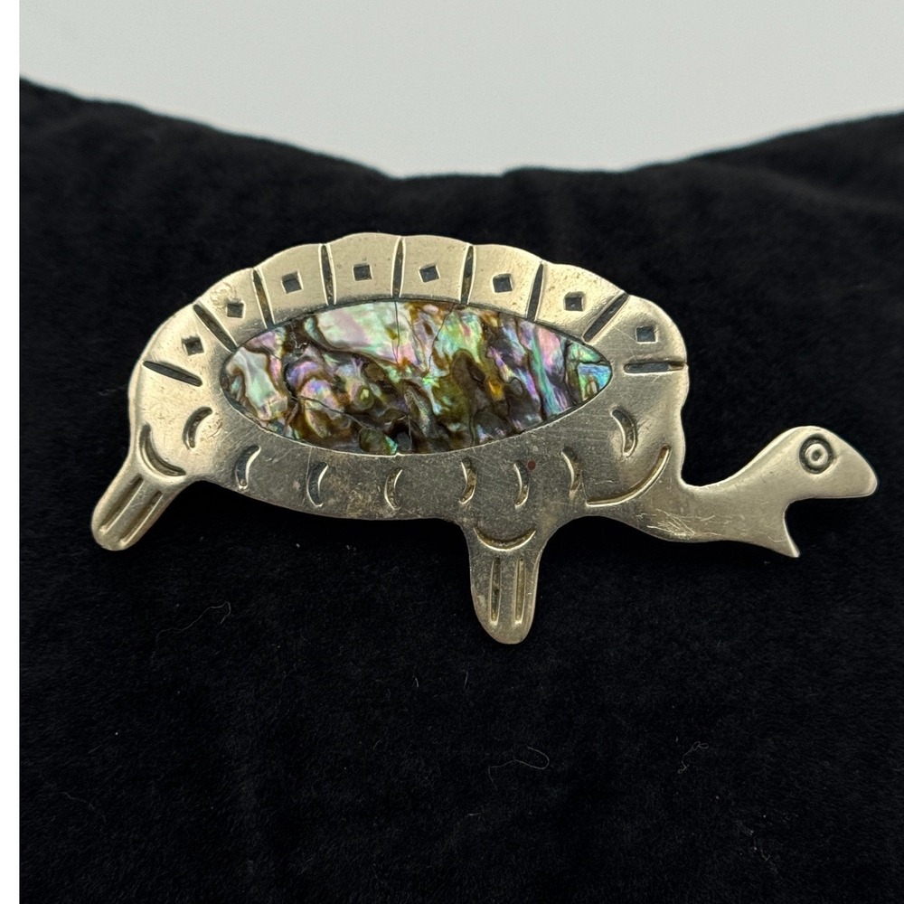 Vintage Alpaca Mexico Abalone Shell Inlay Turtle Pin Brooch – Southwestern Style